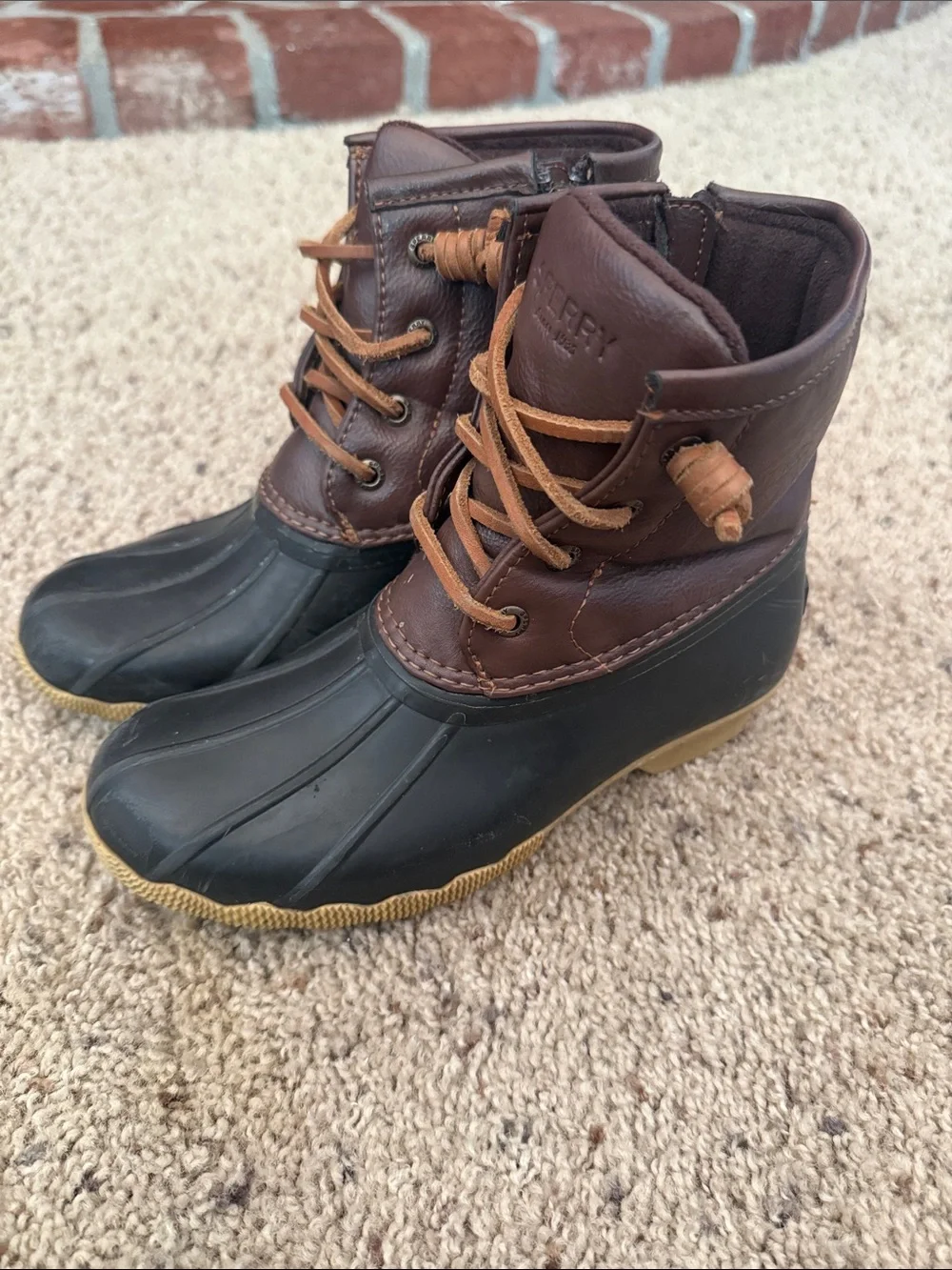 Sperry Brown Leather & Black Rubber Kids Rain Boots